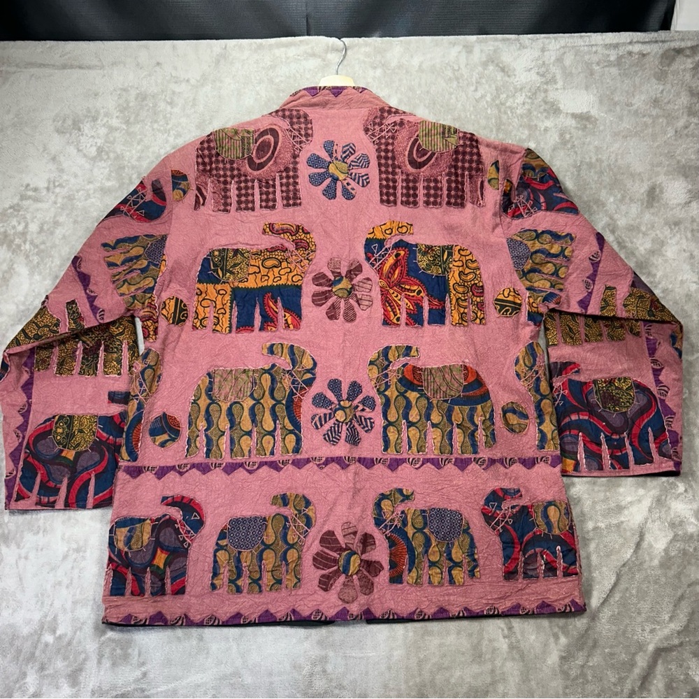 Boho Elephant Patchwork Jacket Coat Pink Tribal E… - image 2